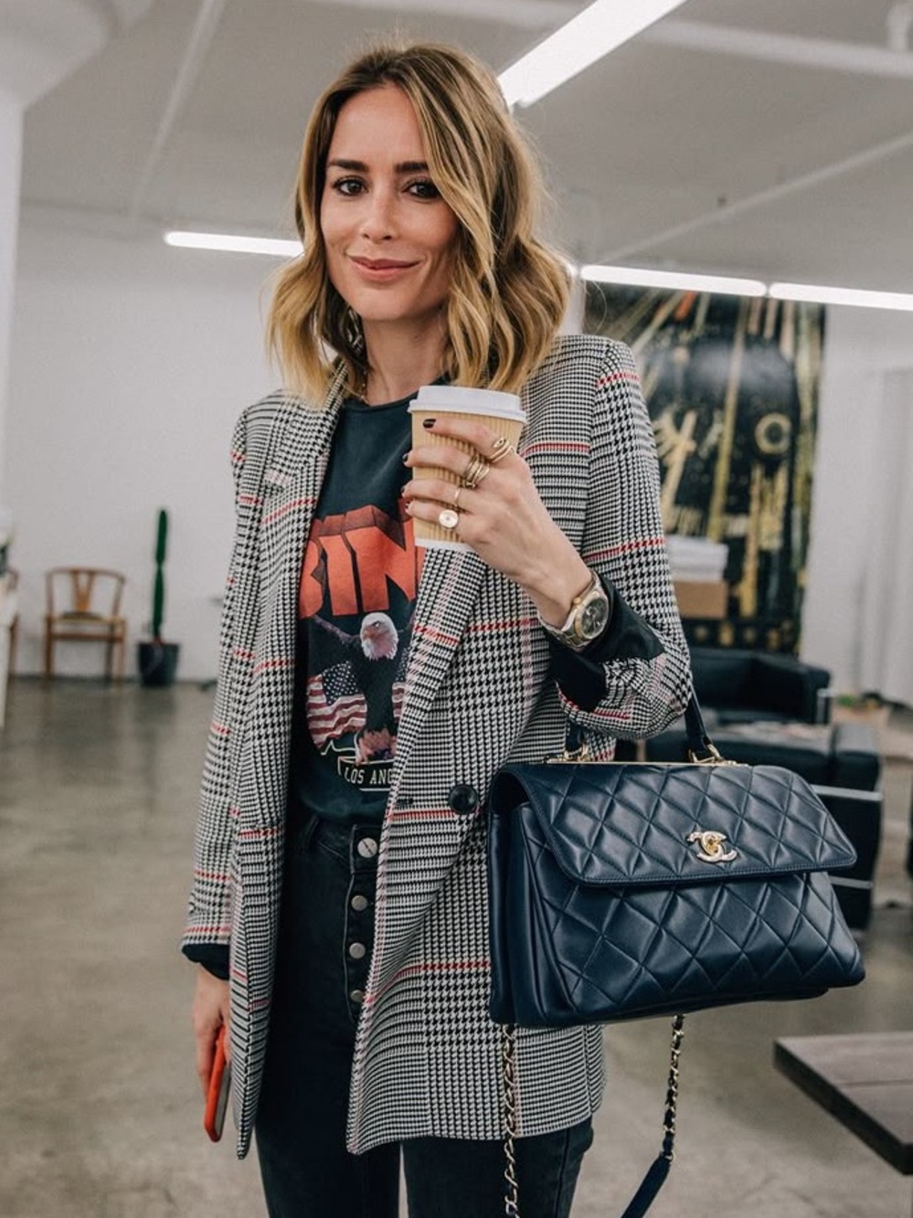 ANINE BING 💯 Madeleine Blazer Suit Jacket Plaid Grey Black XS 0 2